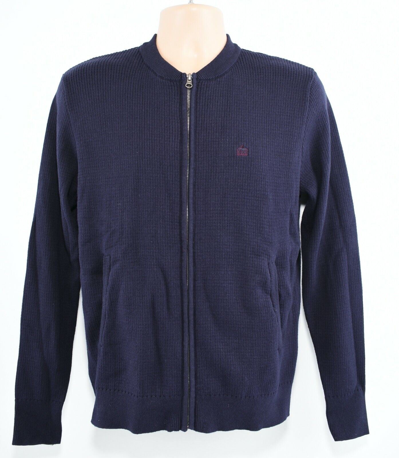 MERC LONDON Men's ALBERT Zip Cotton Knit Cardigan, Navy Blue, size S