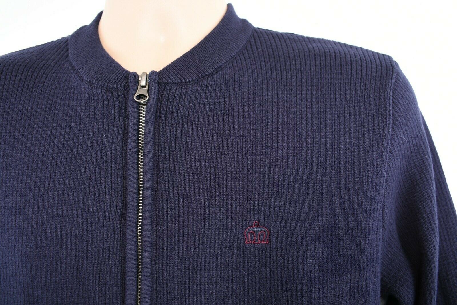 MERC LONDON Men's ALBERT Zip Cotton Knit Cardigan, Navy Blue, size S