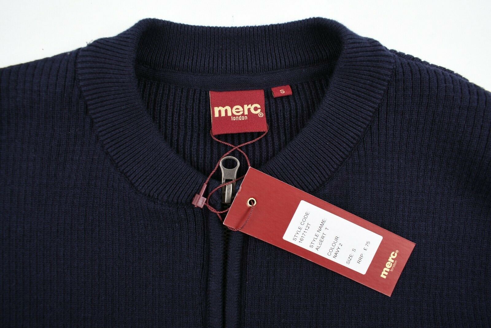 MERC LONDON Men's ALBERT Zip Cotton Knit Cardigan, Navy Blue, size S