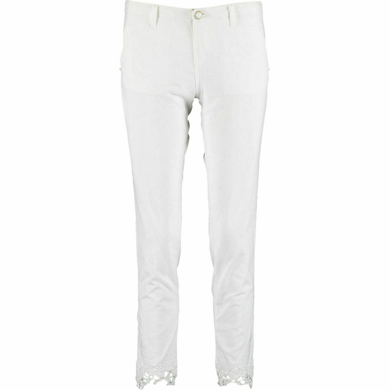 GUESS Womenâs Lace Hem Trousers Pants, White, size W28