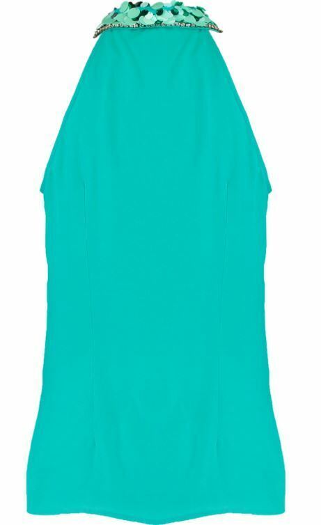 MARCIANO GUESS Women's Green Sequin & Diamante Collar Top, size UK 14