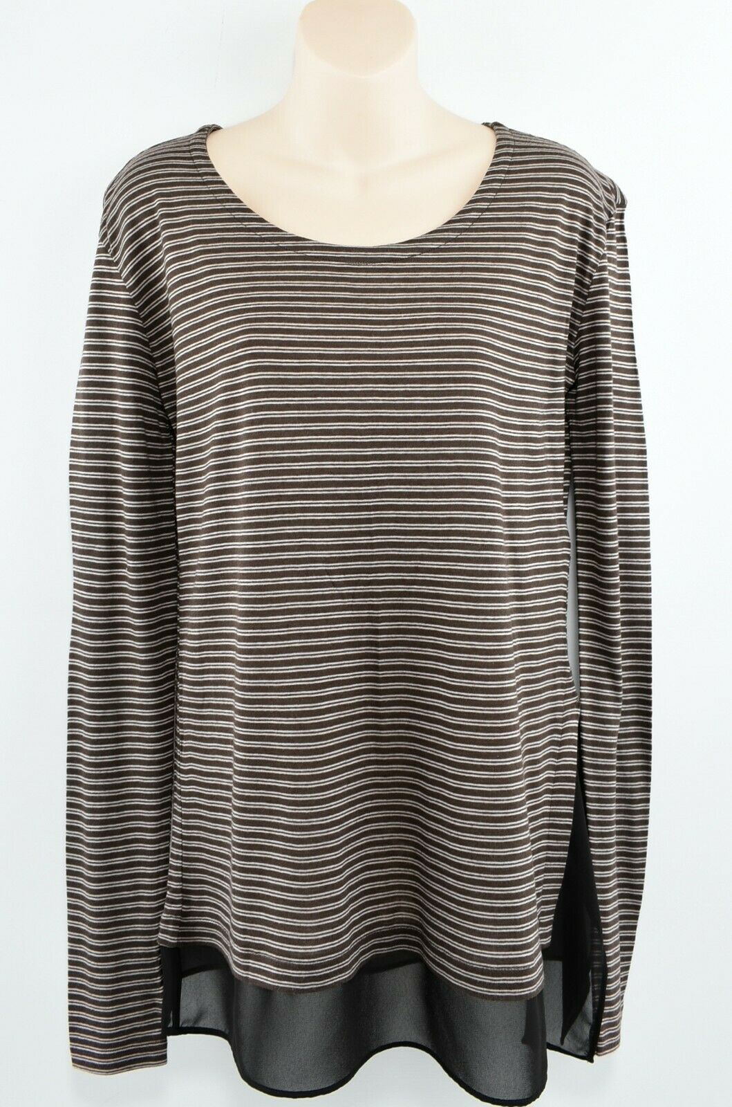 ALLSAINTS Women’s MIRO Long Sleeve Striped Top, Grey, size UK 8