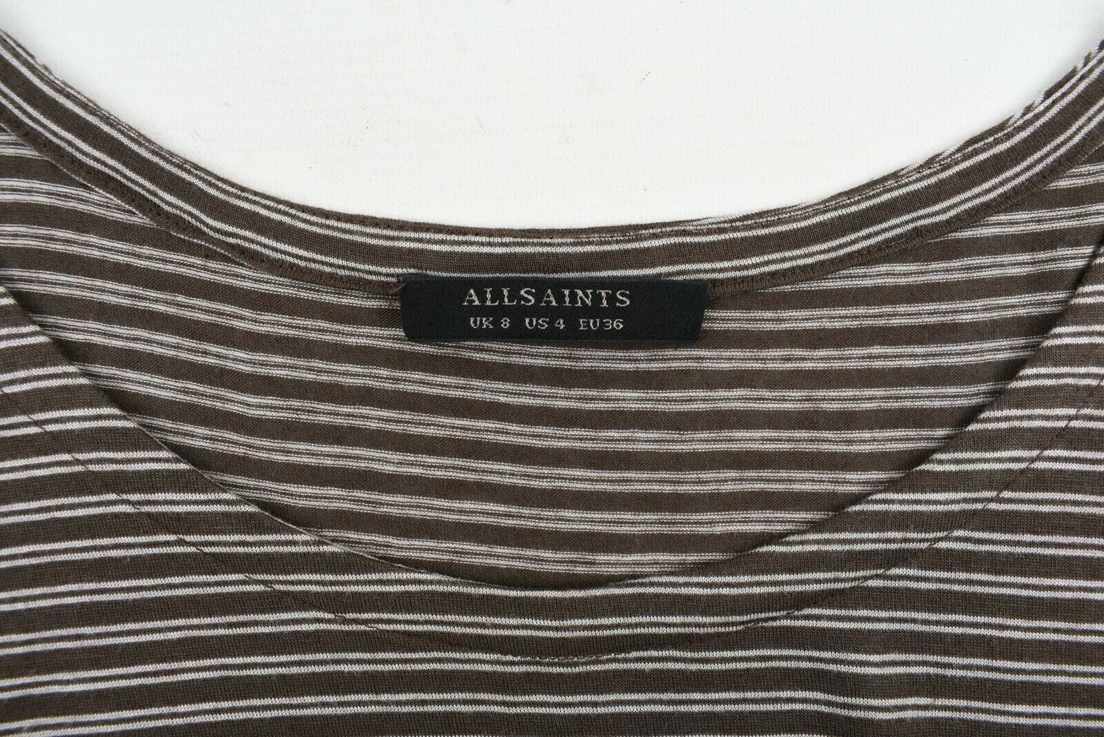 ALLSAINTS Women’s MIRO Long Sleeve Striped Top, Grey, size UK 8