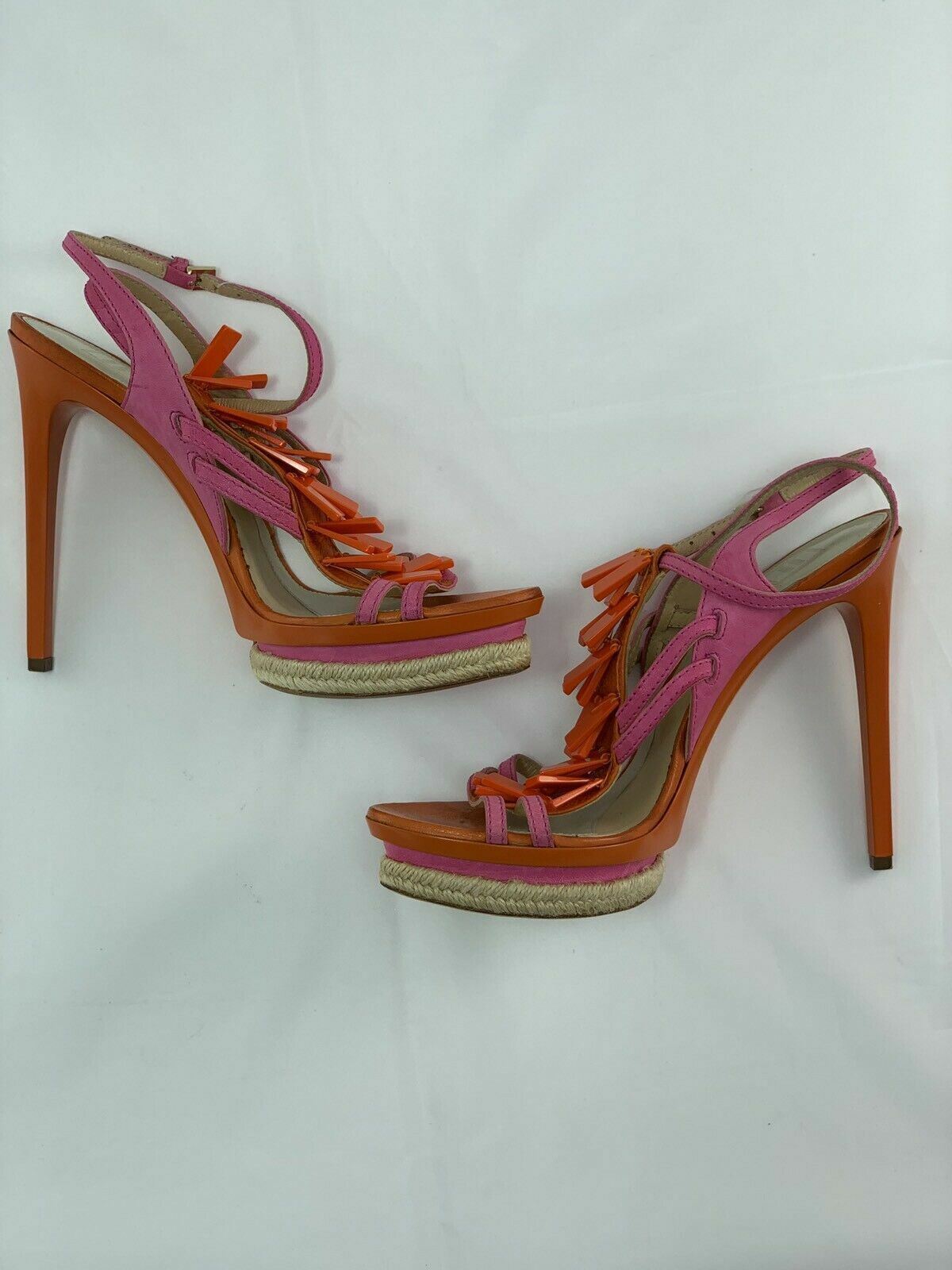 Herve Leger Womens Shoes Orange Pink Stiletto Strappy Sandals Heels size UK 5