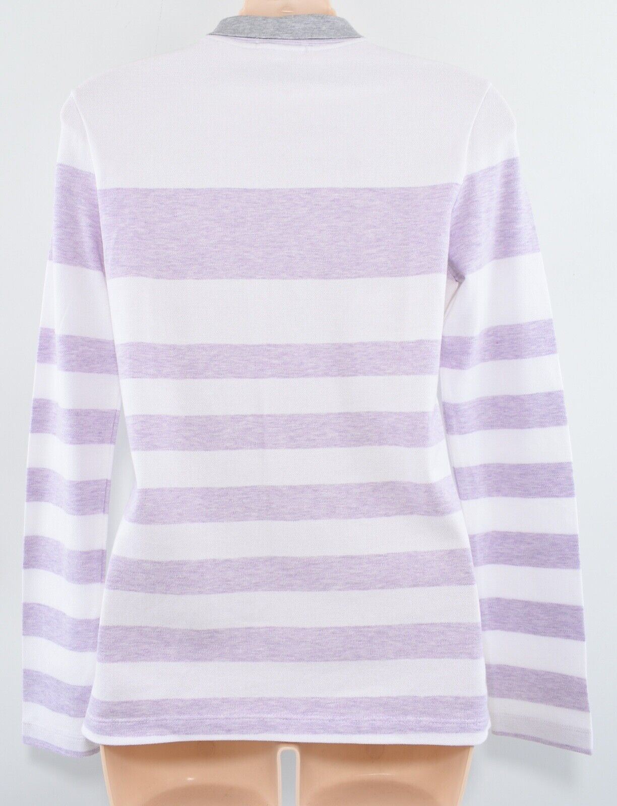 LACOSTE Women's White & Lilac Stripes Long Sleeve Collared Top, size S