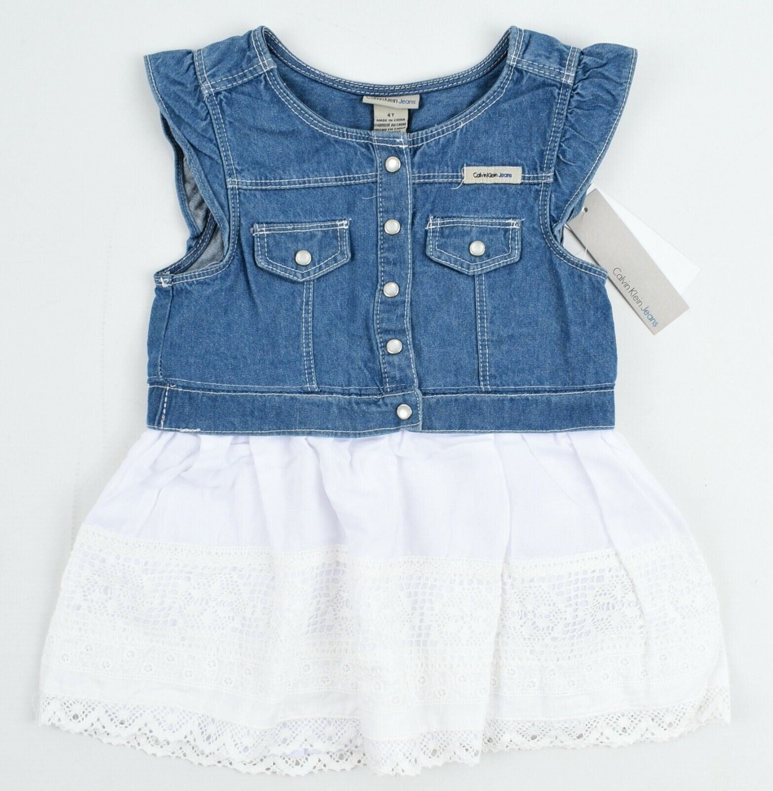 CALVIN KLEIN JEANS Baby Girls' Adorable Dress, Blue/White, size 4 years