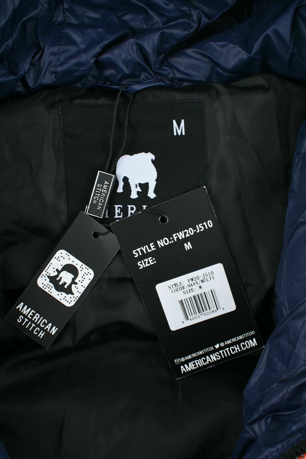 AMERICAN STITCH Men's Multicoloured Stripe Hooded Puffer Jacket, size M