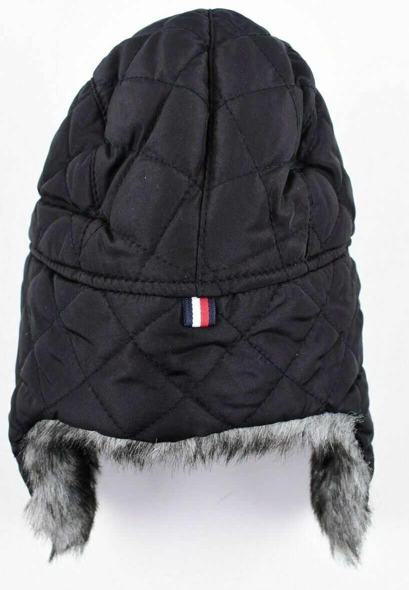 TOMMY HILFIGER Men's Women's Trapper Hat, Quilted, Faux Fur Lined, Black