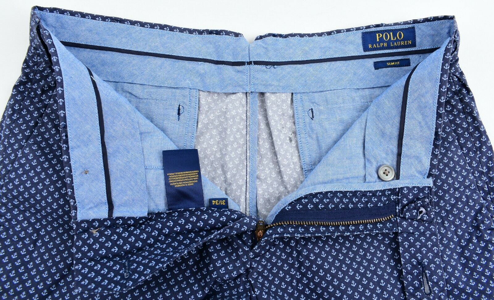 POLO RALPH LAUREN Men's HUDSON Chino Trousers, Blue/Anchor Print, size W31 L34