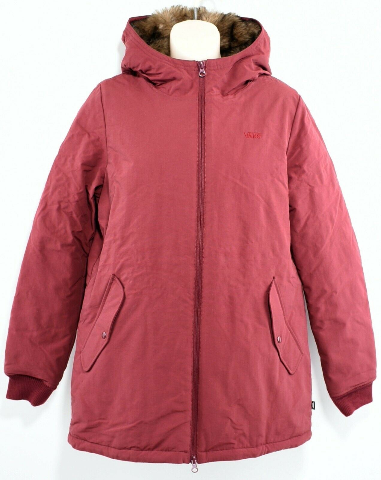 VANS Women's Hooded Warm Padded Parka Jacket Coat, Burgundy Red, size S
