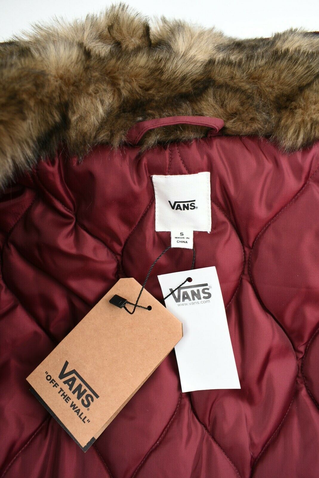 VANS Women's Hooded Warm Padded Parka Jacket Coat, Burgundy Red, size S