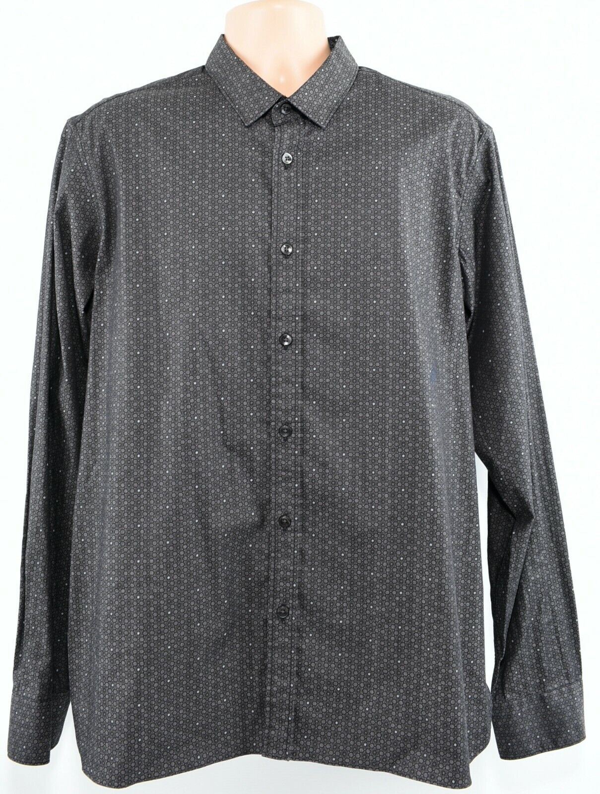 ZZEGNA Men's Long Sleeve Shirt, Black/Grey Floral Print, collar 17" slim fit