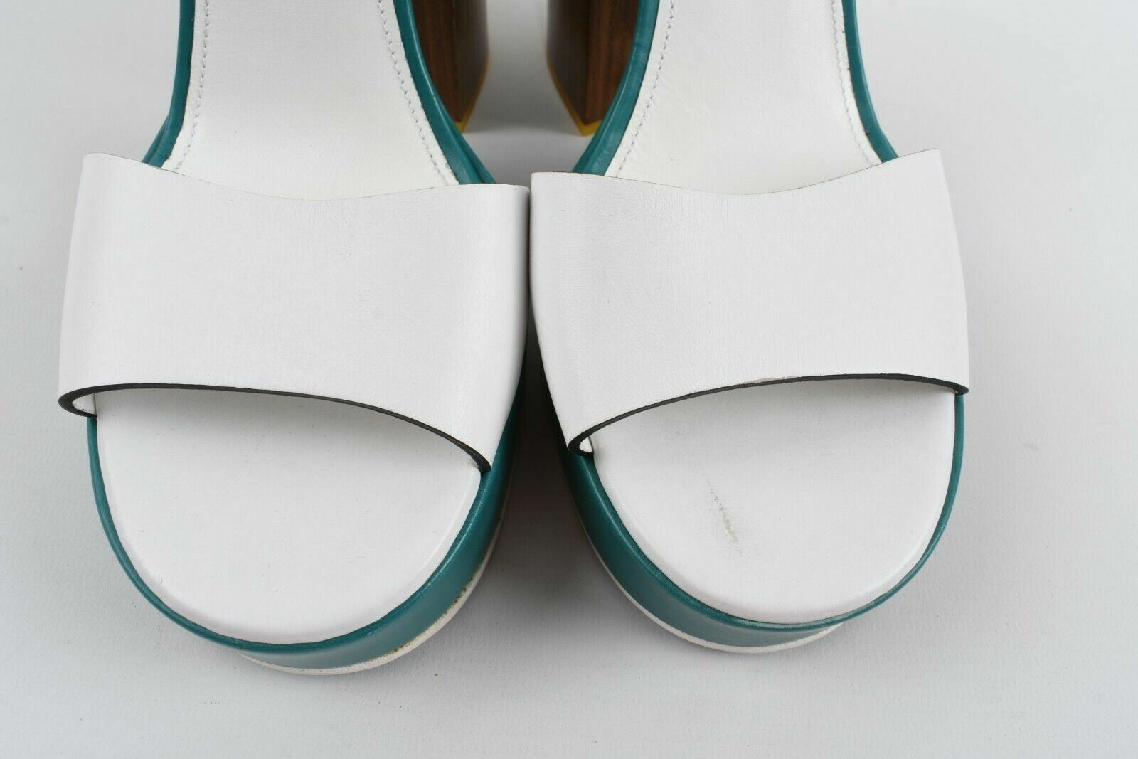 JIL SANDER Women's Block Heel Platform Sandals, Shoes, White/Green, UK 7 /EU 40