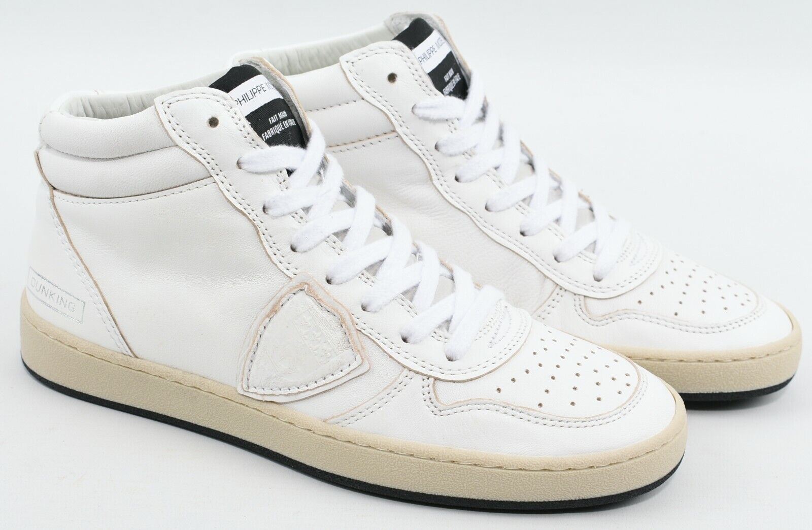 PHILIPPE MODEL Women's White Leather Mid Top Trainers, size UK 3 / EU 36