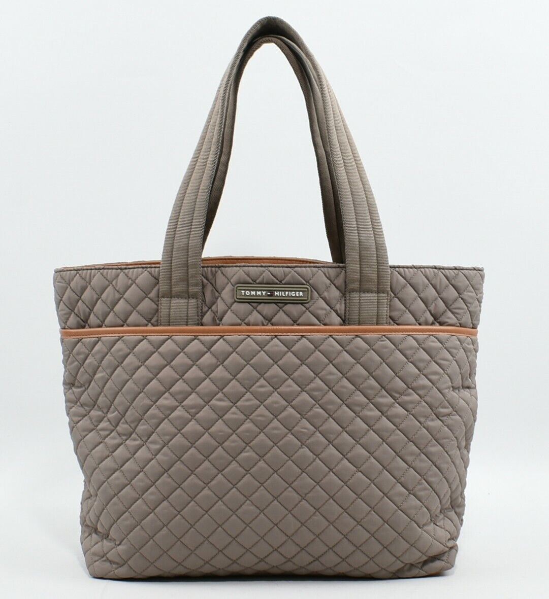 TOMMY HILFIGER Quilted Nylon Tote Bag, Shoulder Bag, Khaki