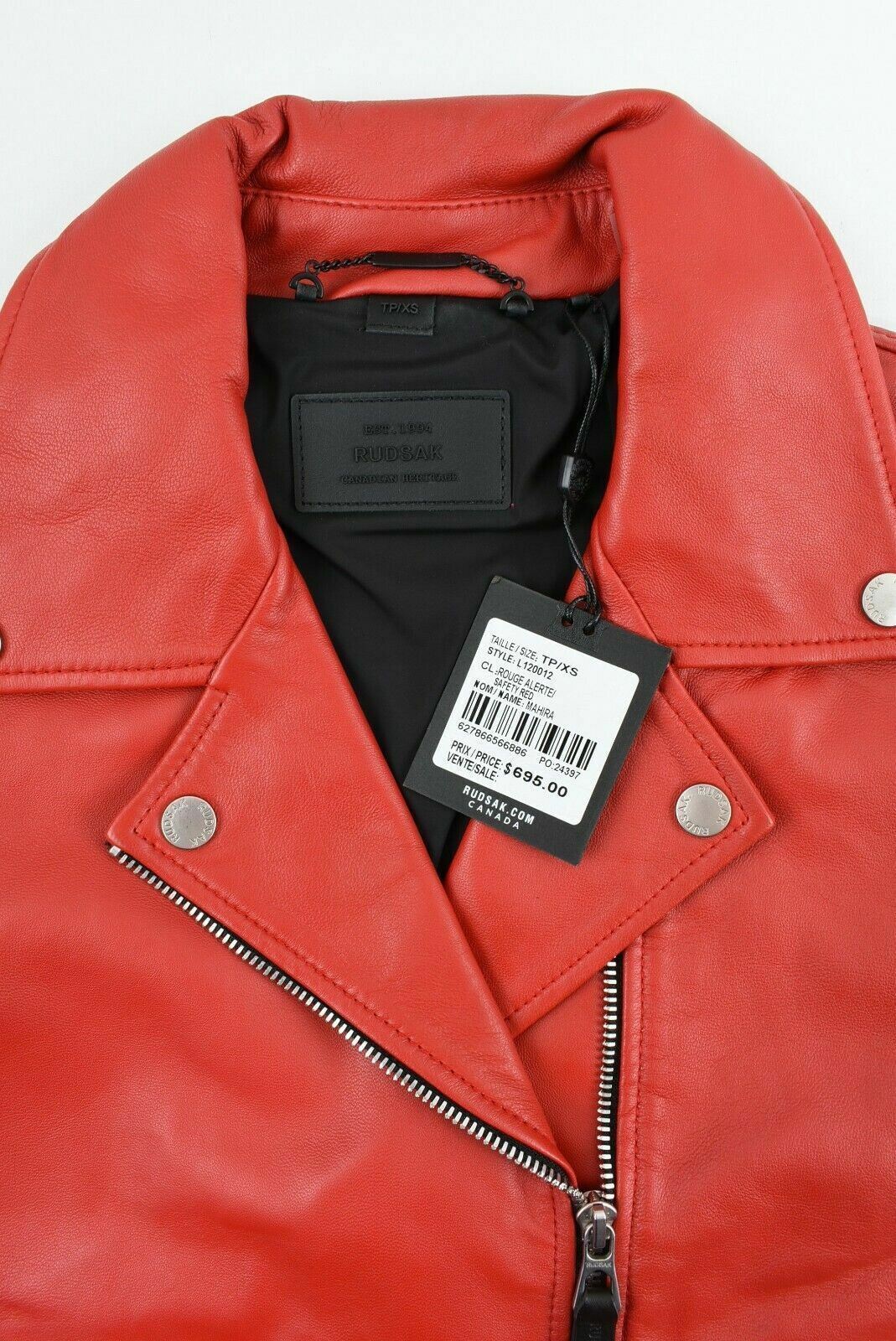 RUDSAK - MAHIRA Women's Red Genuine Leather Biker Jacket, size XS