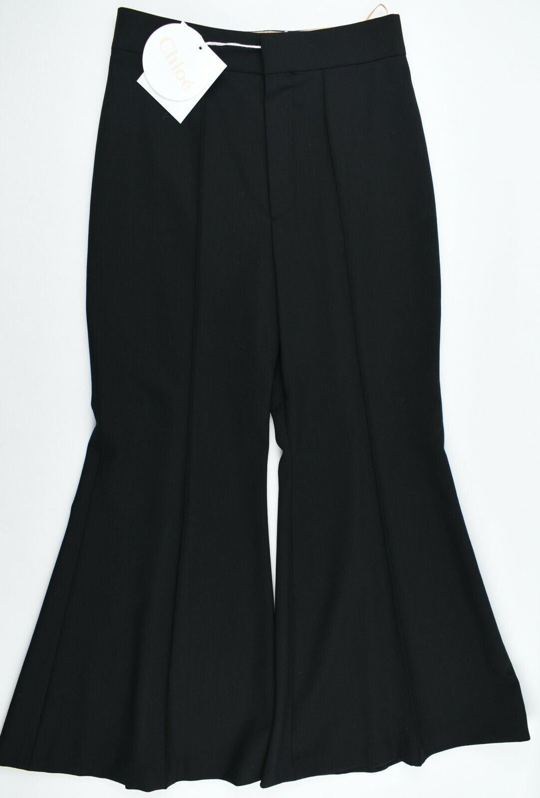 CHLOE Women's Black Cropped Trousers Designer Pants, 95% Wool, size UK 8