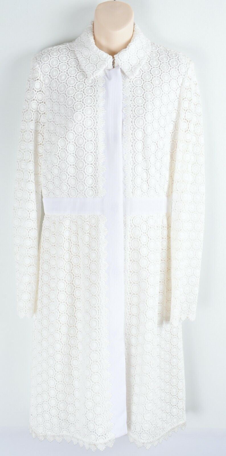 DIANE VON FURSTENBERG Women's Long Sleeve Crochet Dress, Cream, size UK 12