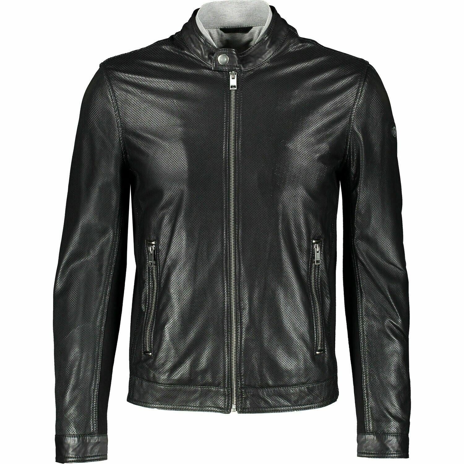 DIESEL Men's FRANKLIN Perforated Leather Jacket, Black, size XL
