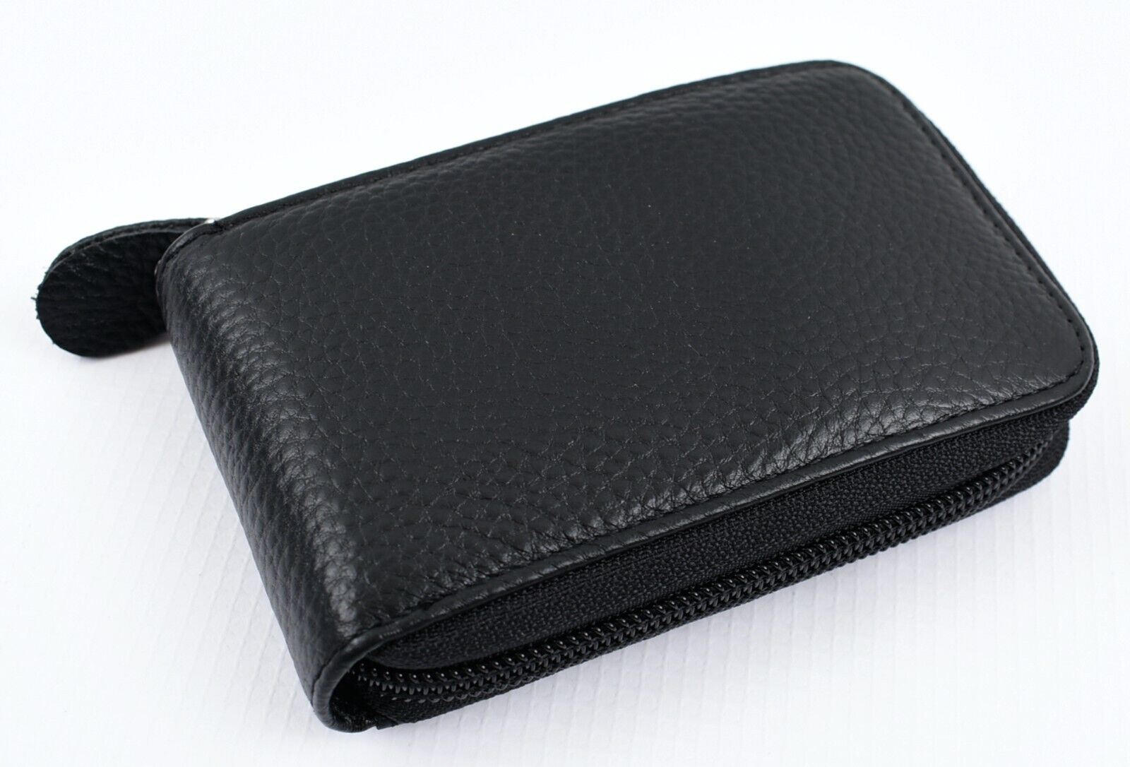 GENUINE LEATHER Men's Zip Around Card Holder - Small Wallet, Black
