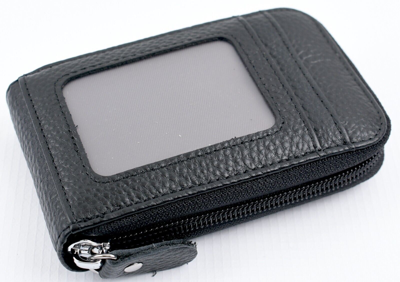 GENUINE LEATHER Men's Zip Around Card Holder - Small Wallet, Black