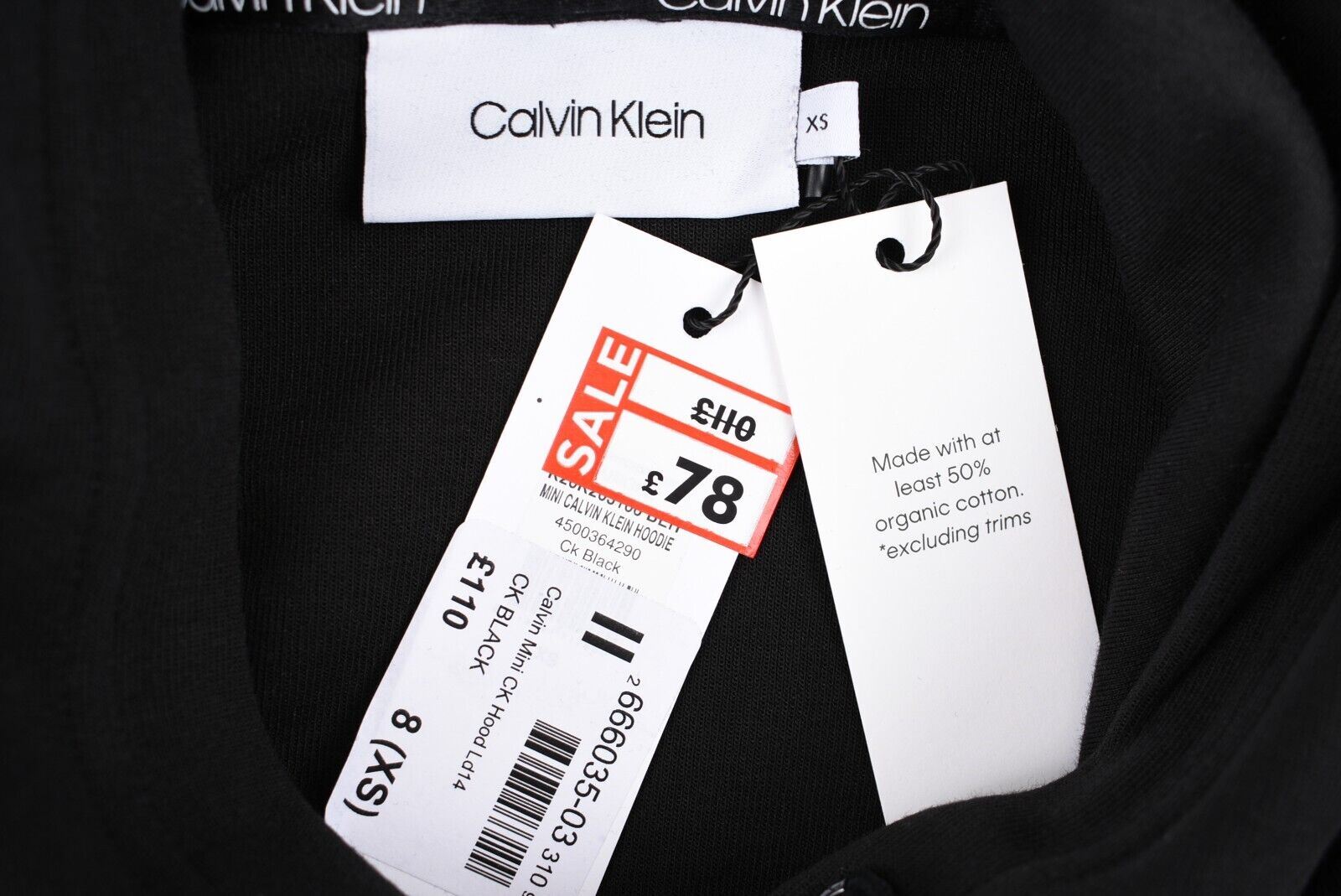 CALVIN KLEIN Women's Mini CK Cropped Hoodie Sweatshirt, Black, size XS (UK 8)