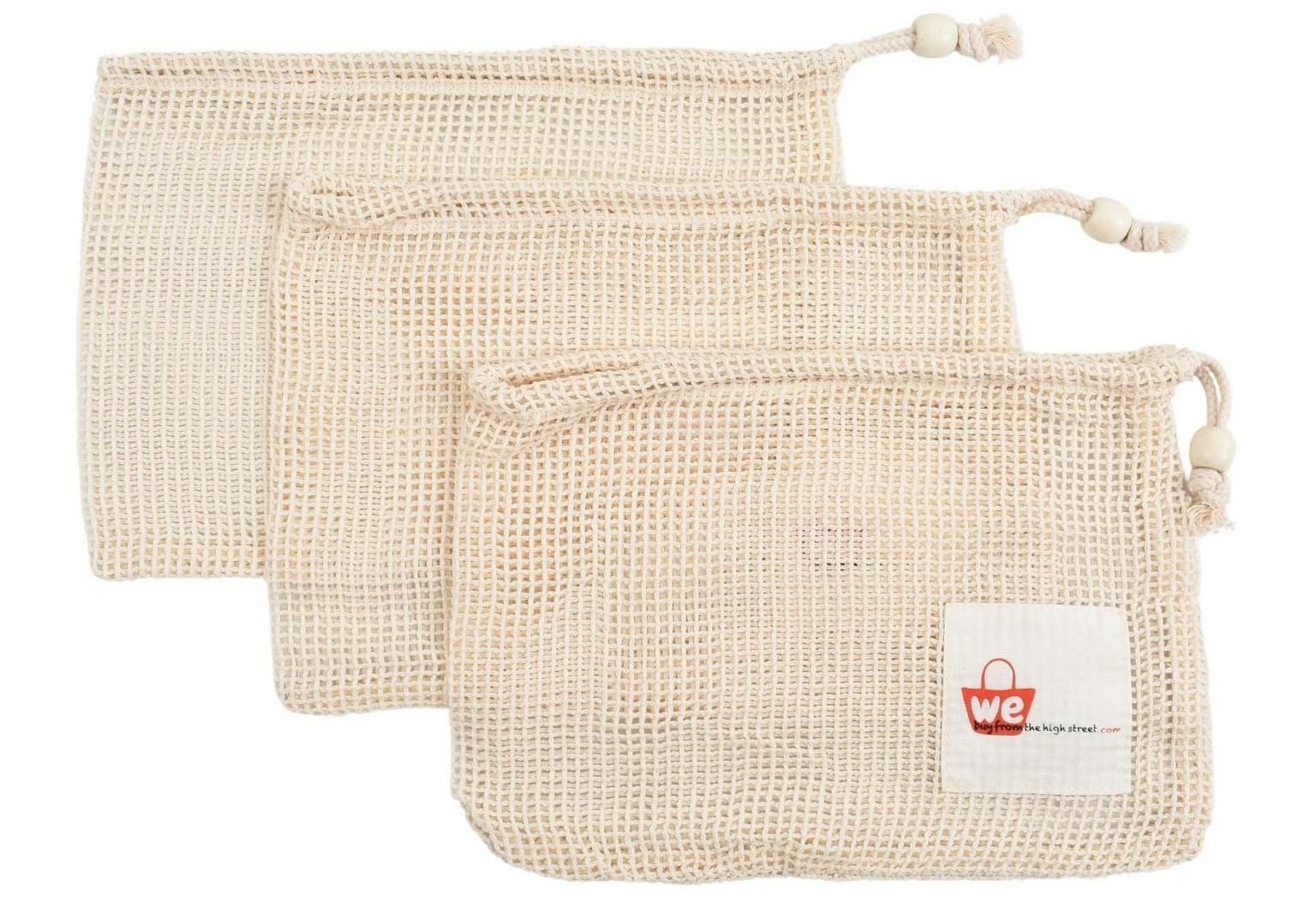 3-PACK Reusable Eco-Friendly Mesh Cotton Fruit/Vegetable Bags, 19x27cm