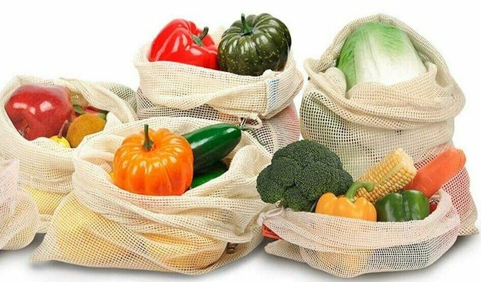 3-PACK Reusable Eco-Friendly Mesh Cotton Fruit/Vegetable Bags, 19x27cm