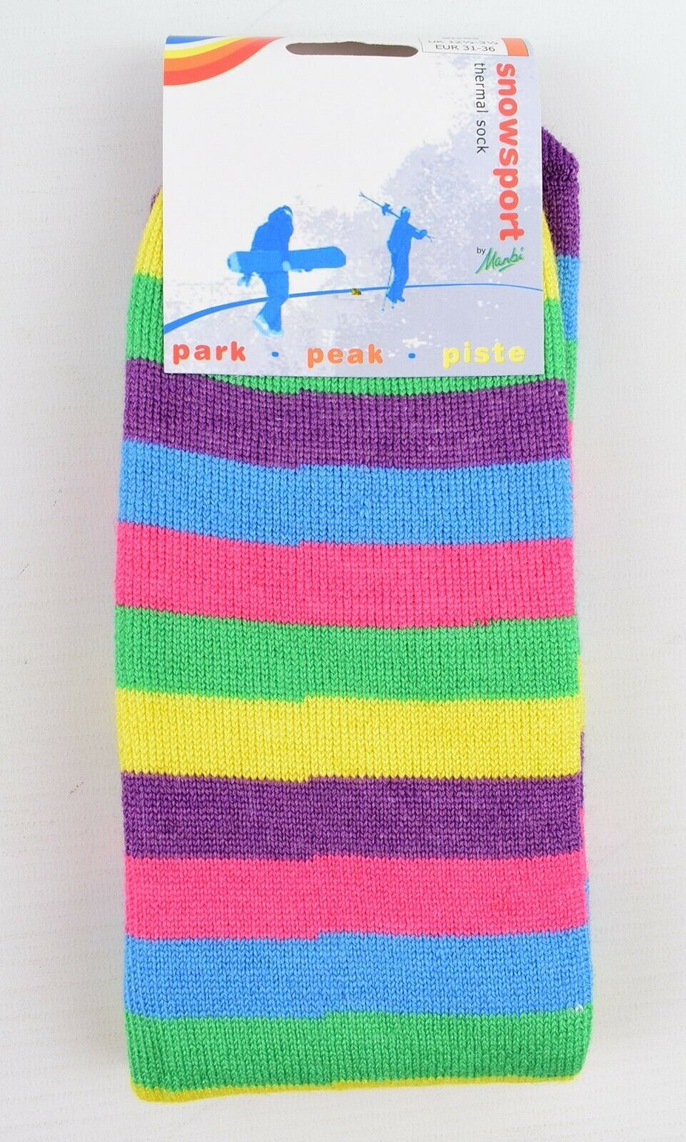 MANBI 18" Colourful Thermal Socks, Wool Blend (40% wool) UK kids size 12.5-3.5