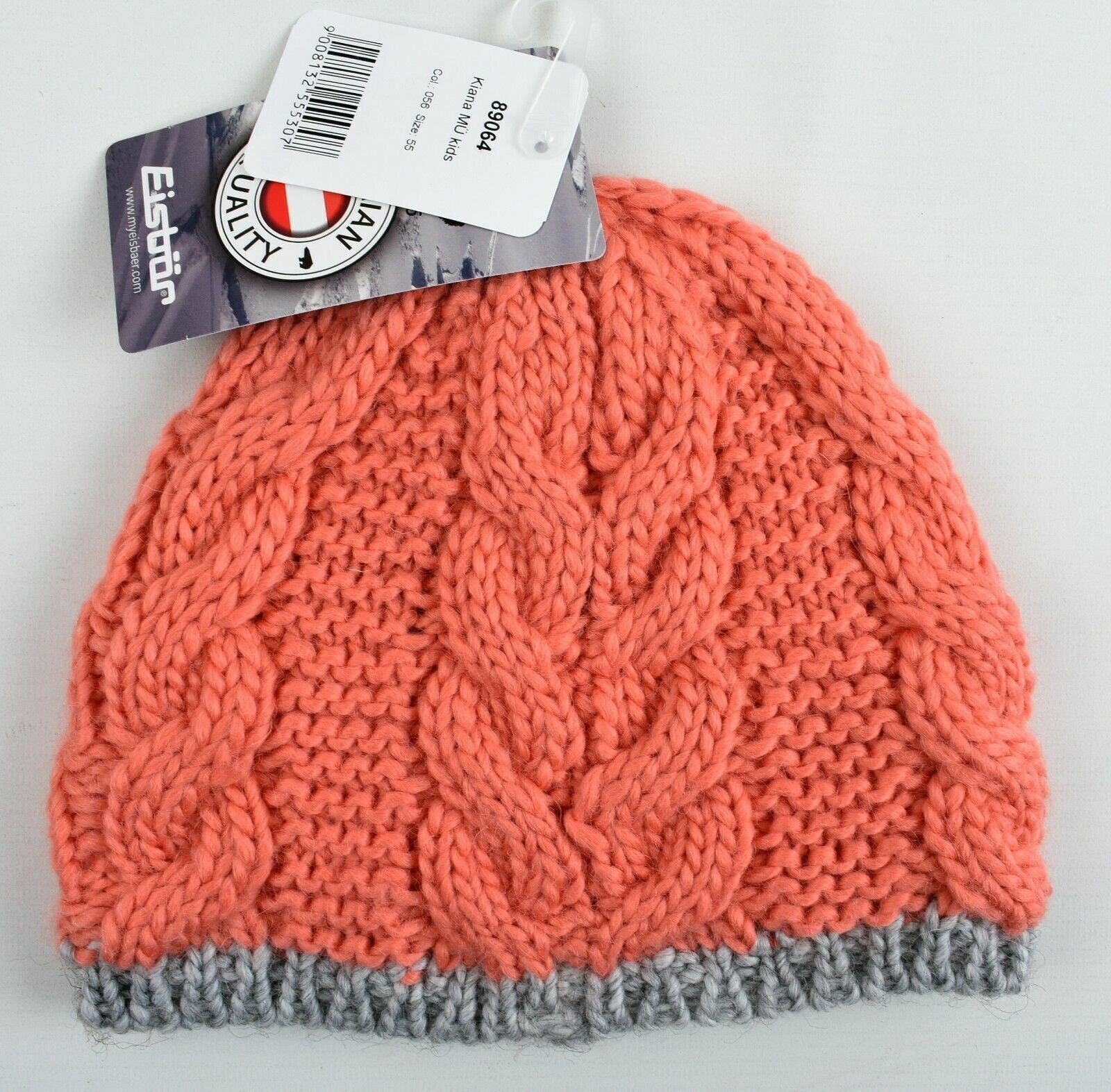 EISBAR - KIANA Girls' Juniors' Wool Blend Beanie Hat, Coral/Grey, size 55