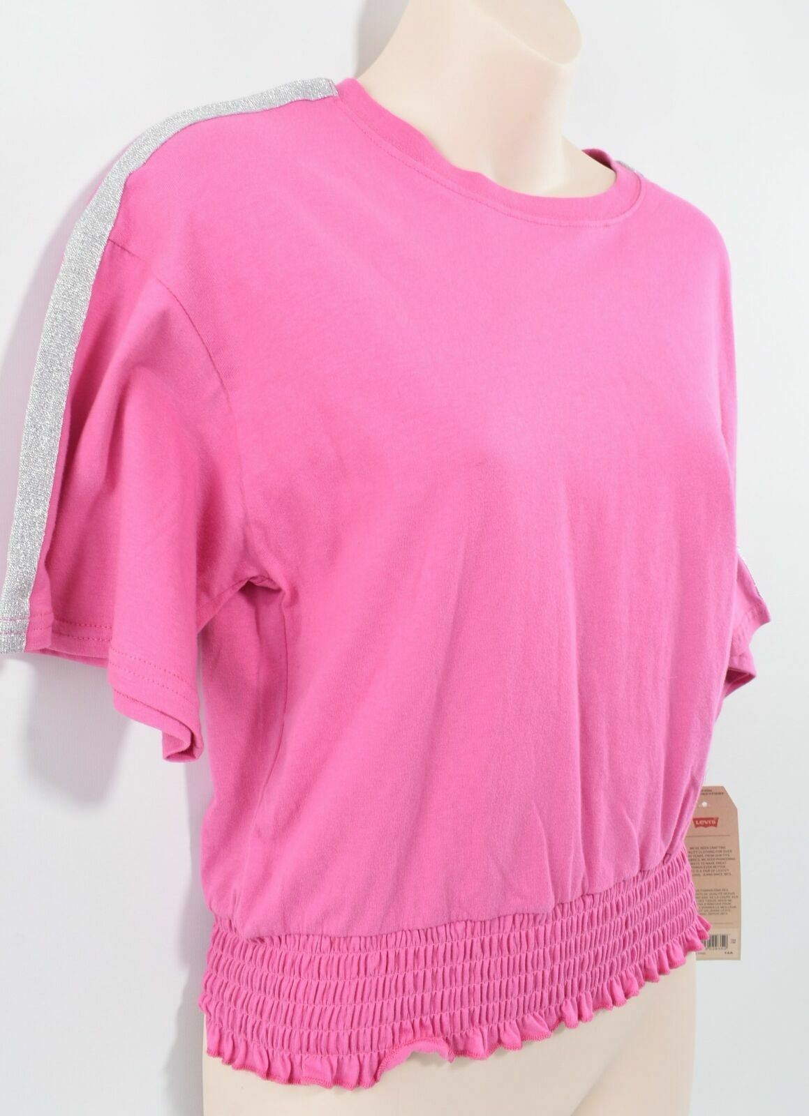 LEVI'S Girls Pink Cropped Short Sleeve Crew Neck T-Shirt- size 14 years