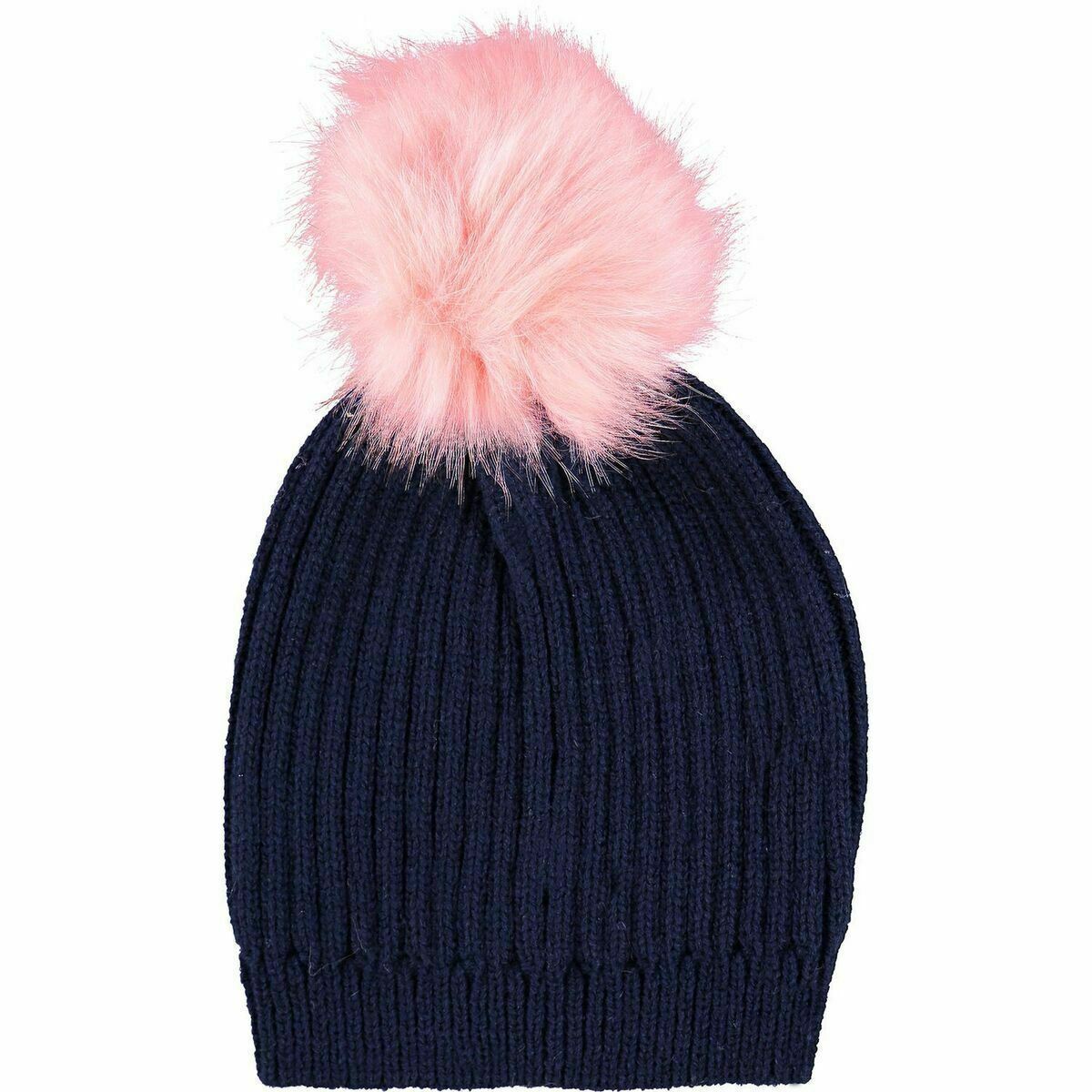 NIFTY Navy Knitted Hat with Two Interchangeable Pom Poms