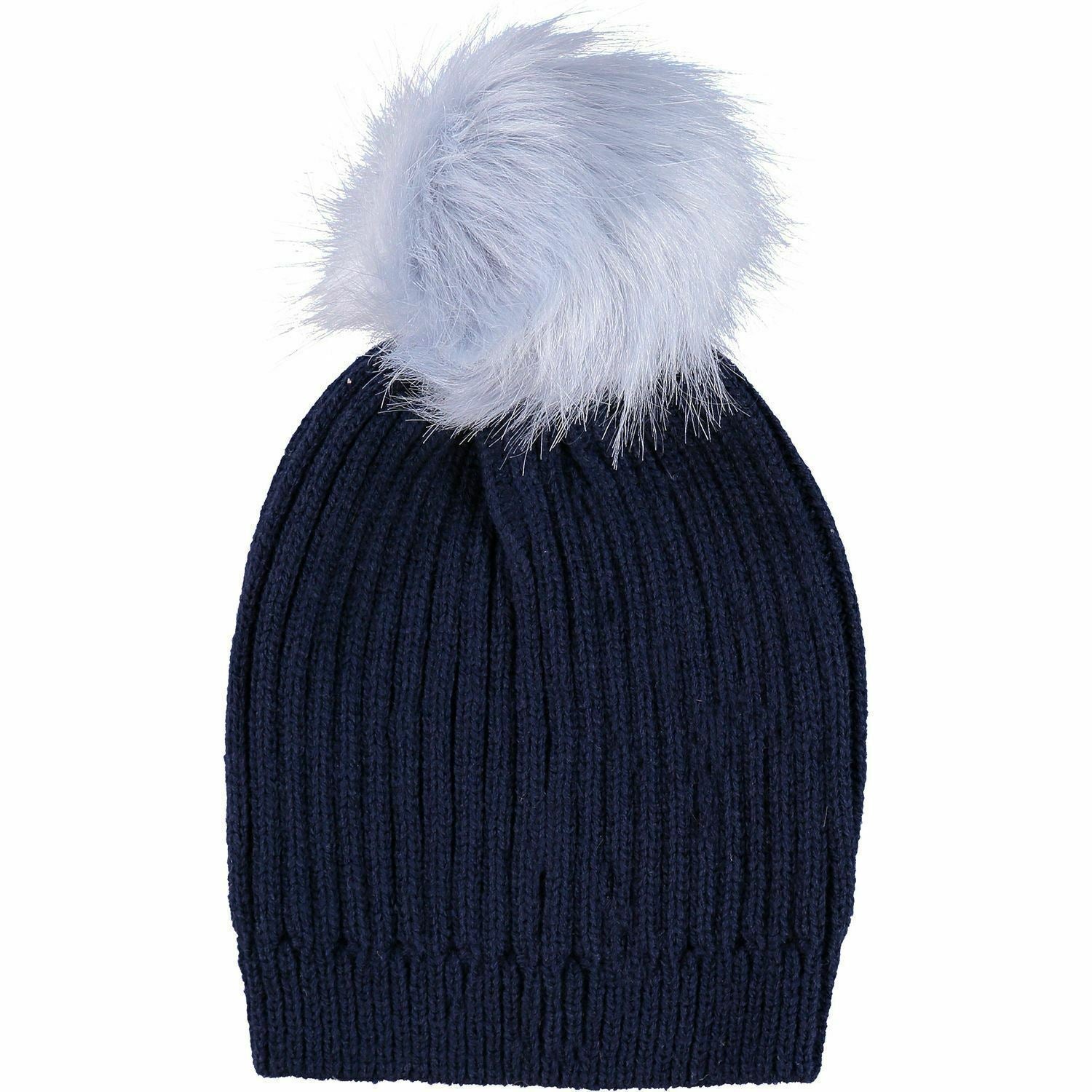 NIFTY Navy Knitted Hat with Two Interchangeable Pom Poms