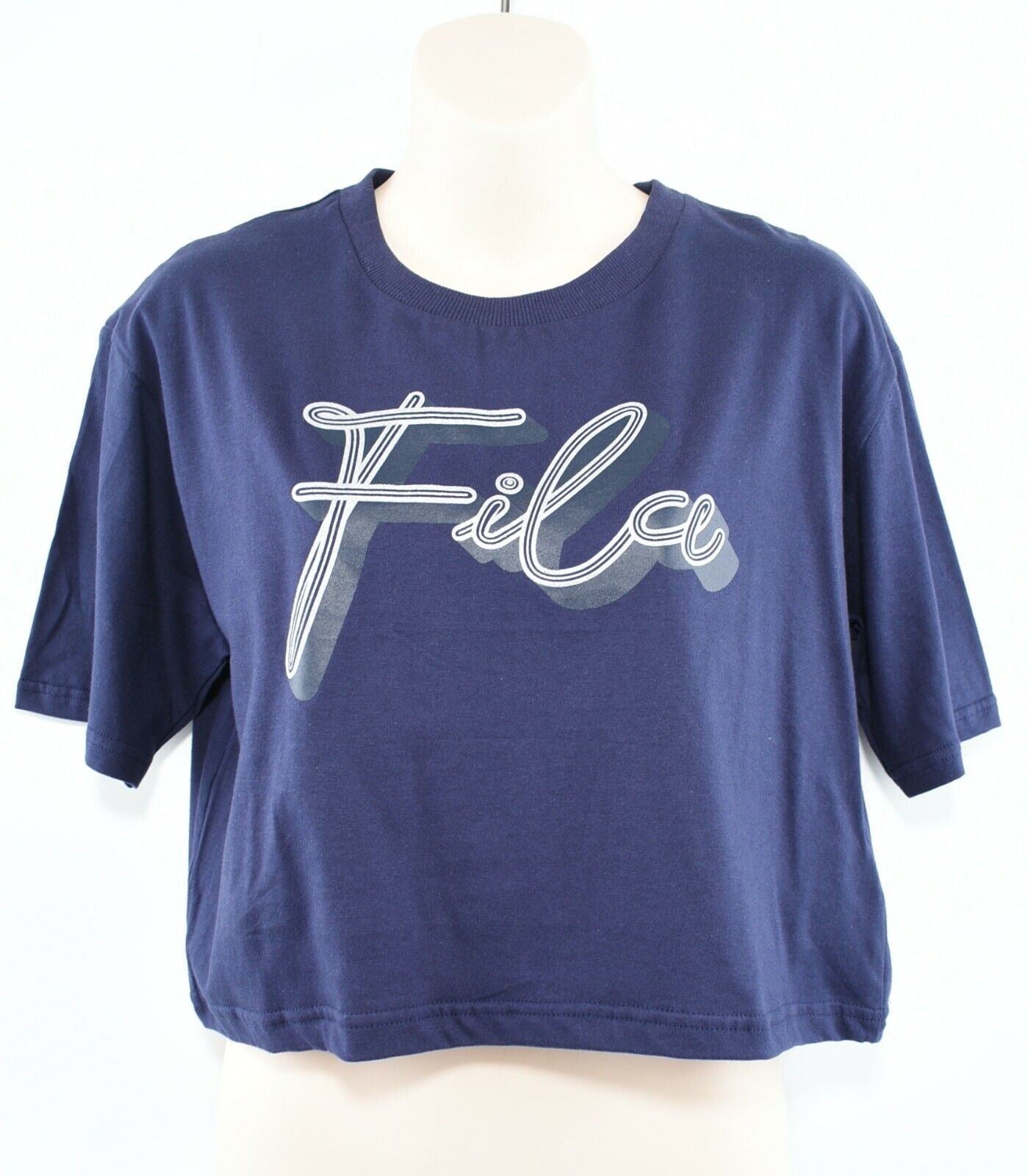 FILA Women's Short Sleeve Crop Boxy T-shirt Top, Navy Blue, size M