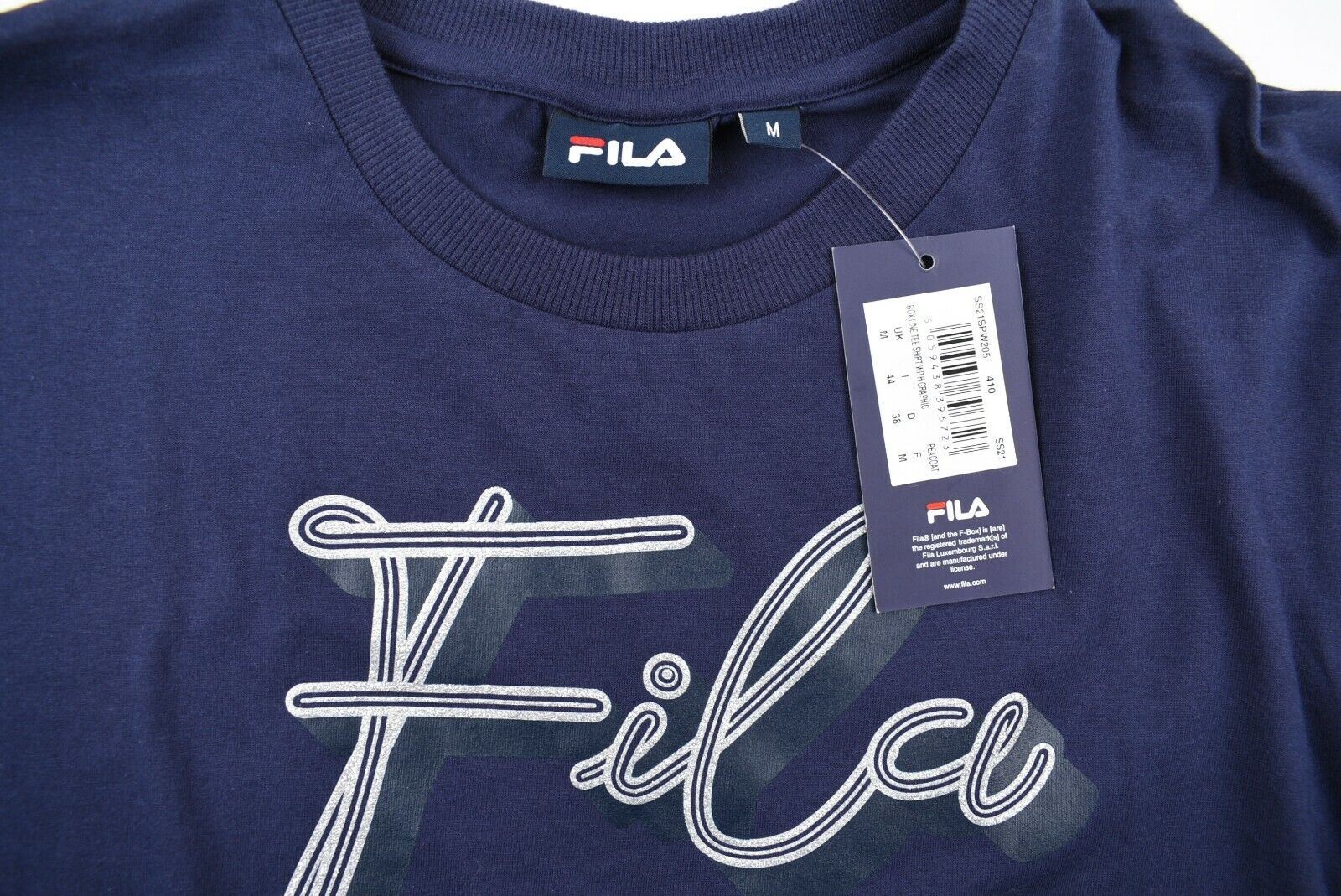 FILA Women's Short Sleeve Crop Boxy T-shirt Top, Navy Blue, size M