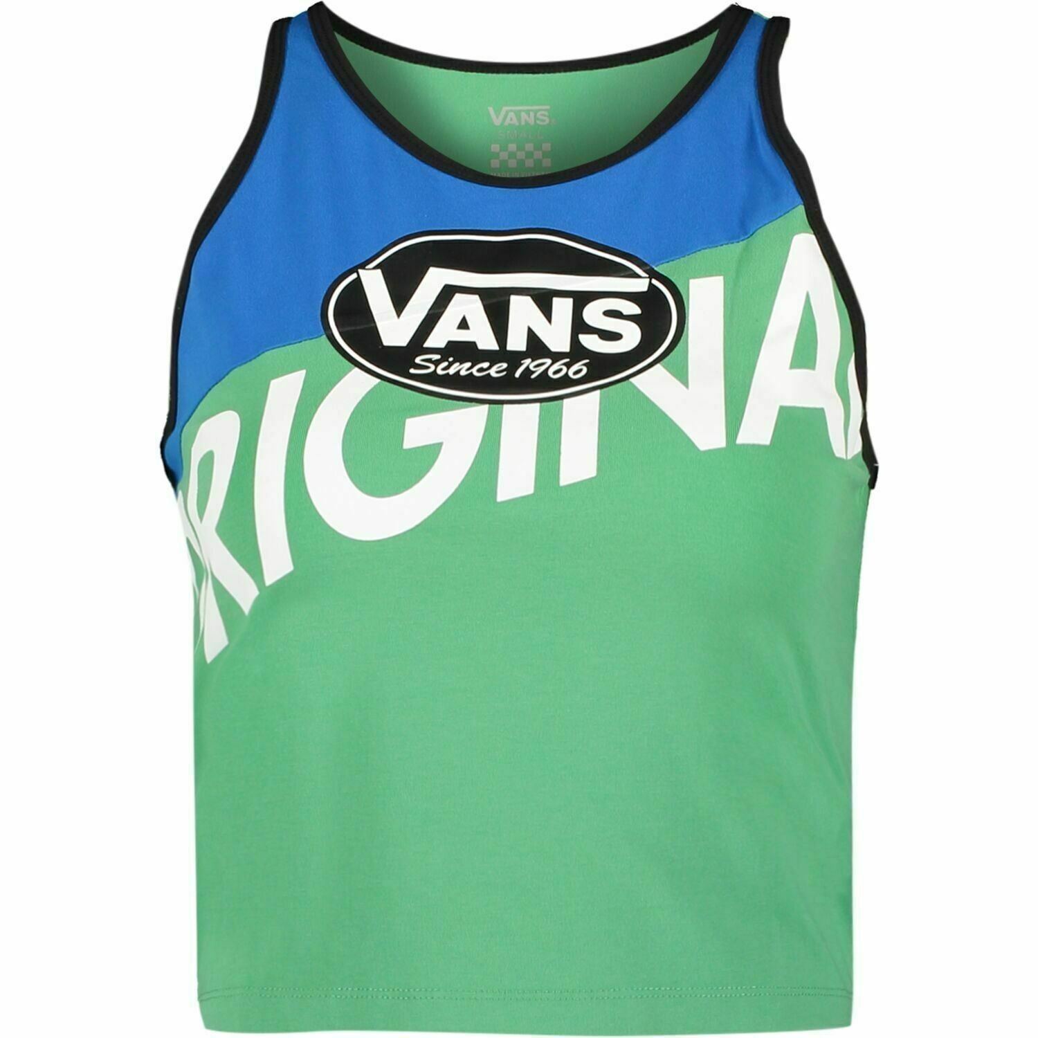 VANS Women's RAMP TESTED TANK Top, Fitted, Cropped, Green/Blue, size XS