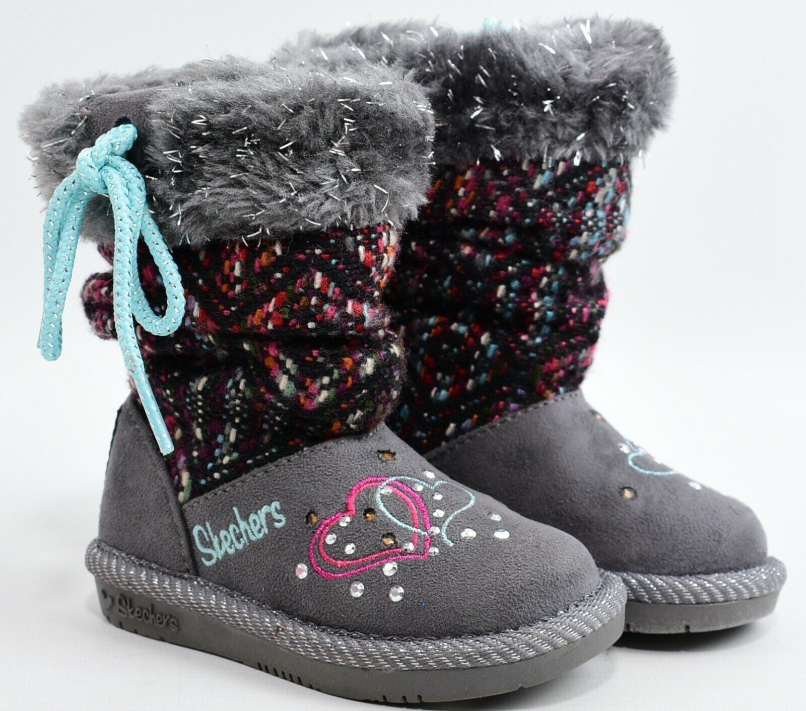 SKECHERS Twinkle Toes Girls' Light Up Boots, Grey/Multi, infant UK 4 / EU 21