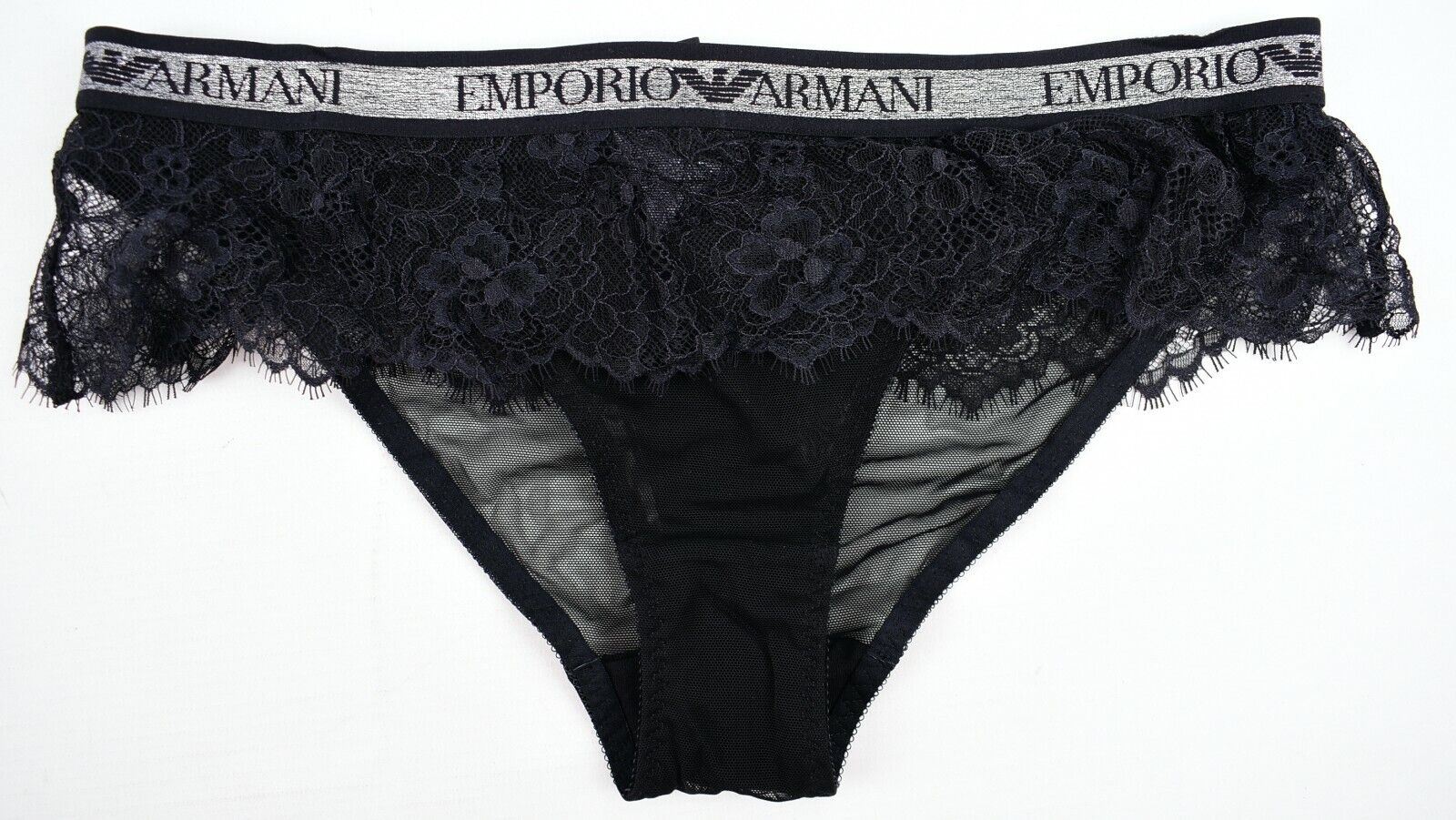 EMPORIO ARMANI Underwear: Women's Black Lace Frill Briefs Knickers, size S