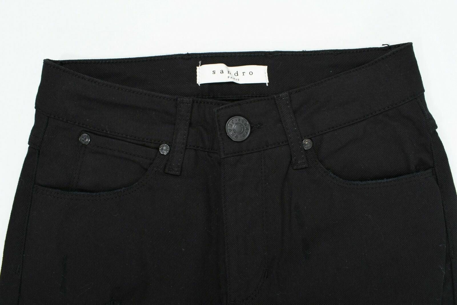 SANDRO PARIS Women's Straight Leg Distressed look Black Denim Jeans - UK 8
