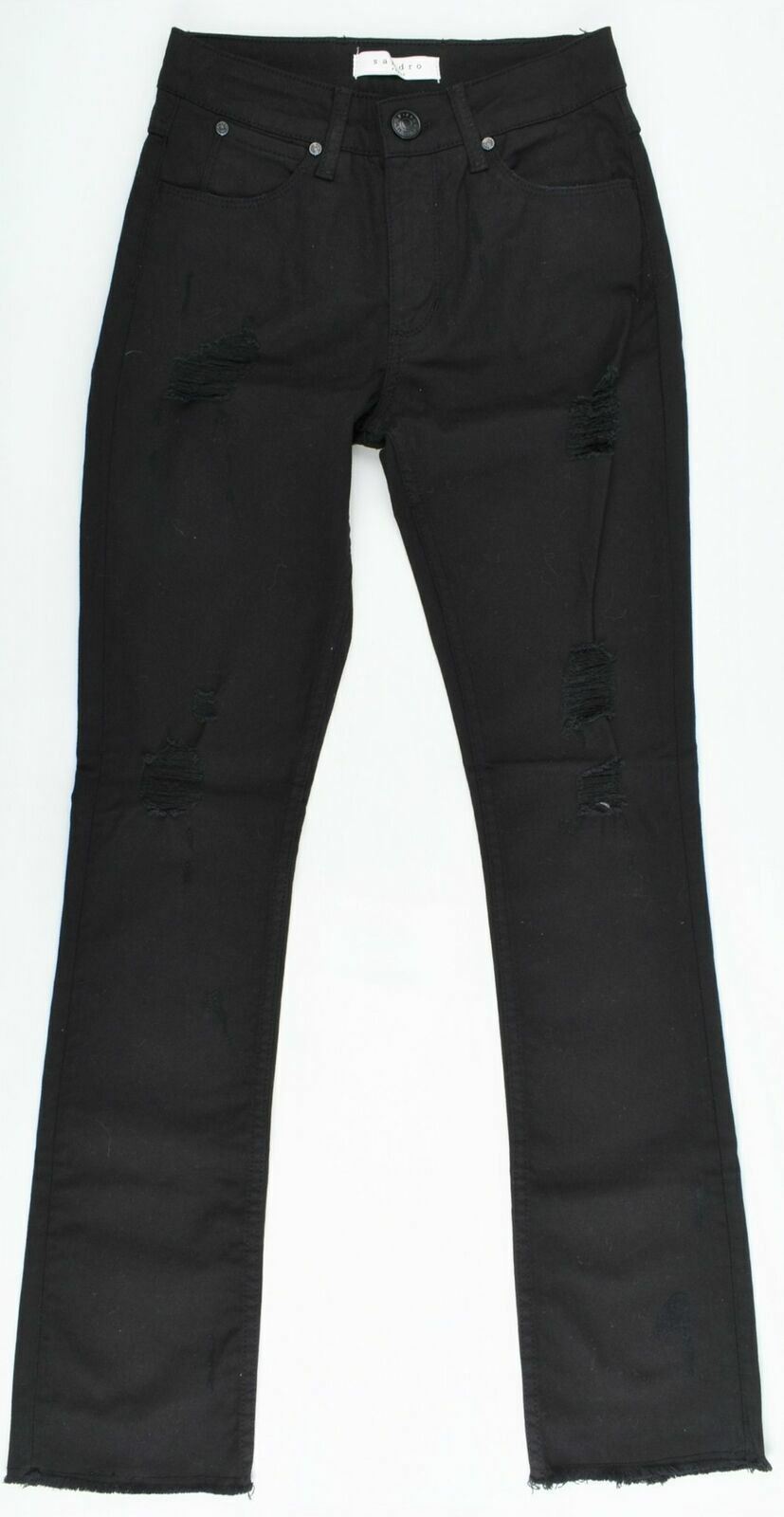 SANDRO PARIS Women's Straight Leg Distressed look Black Denim Jeans - UK 8