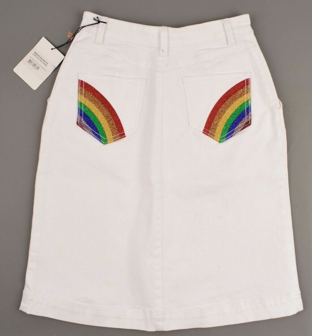 MANOUSH Womens JUPE Glitter Denim Skirt, Off-White, size UK 6