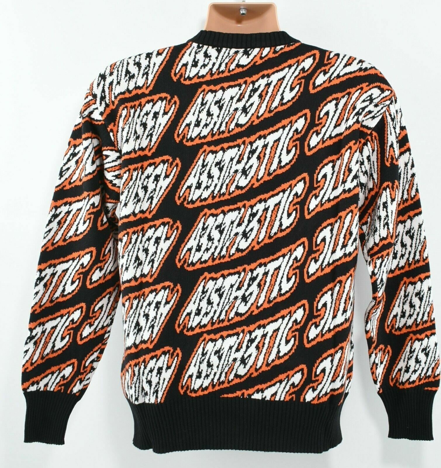 DIESEL Men's All Over Logo Crew Neck Jumper, Black/Orange/White, size XS