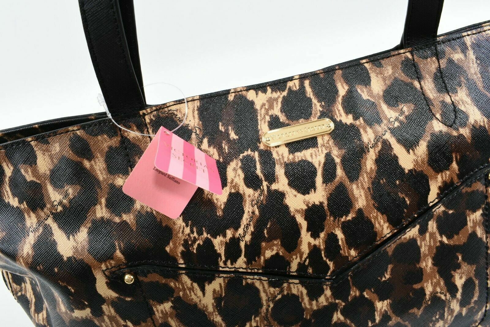 VICTORIA'S SECRET Women's Tote Bag, Faux Saffiano Leather, Leopard Print