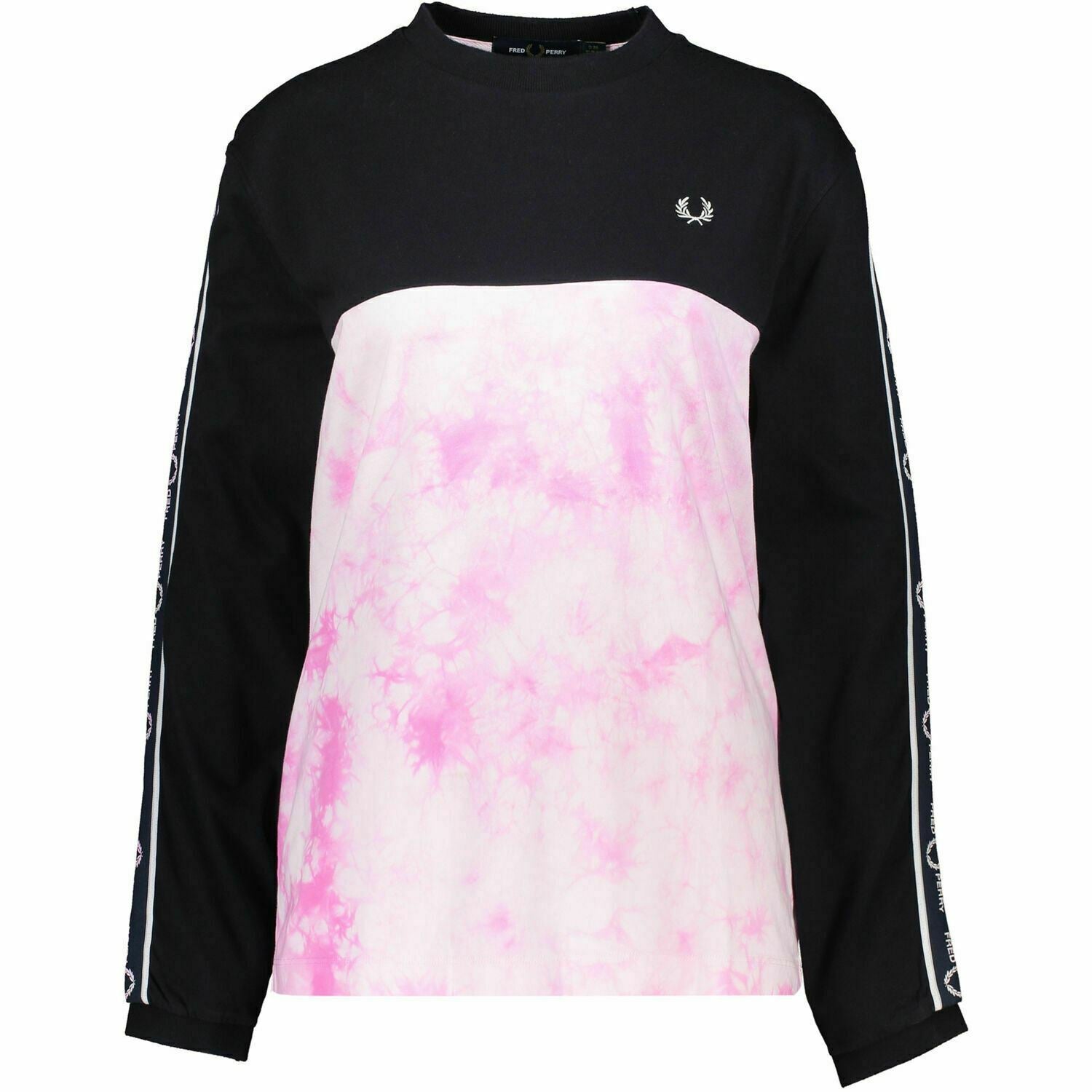 FRED PERRY Women's Black & Pink Tie Dye Long Sleeve Sweatshirt, size UK 8