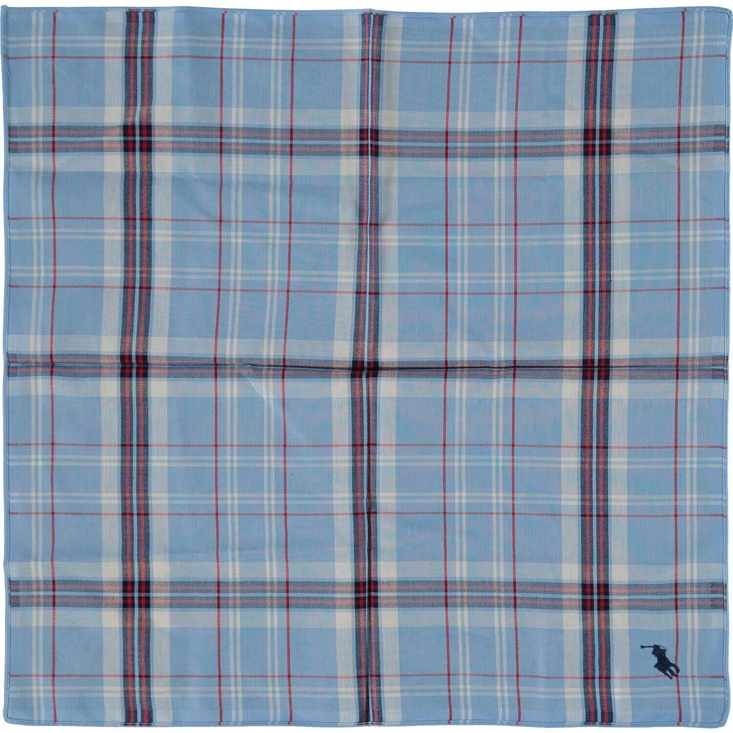 POLO RALPH LAUREN Blue Tartan Checked Cotton Pocket Square 48x48cm