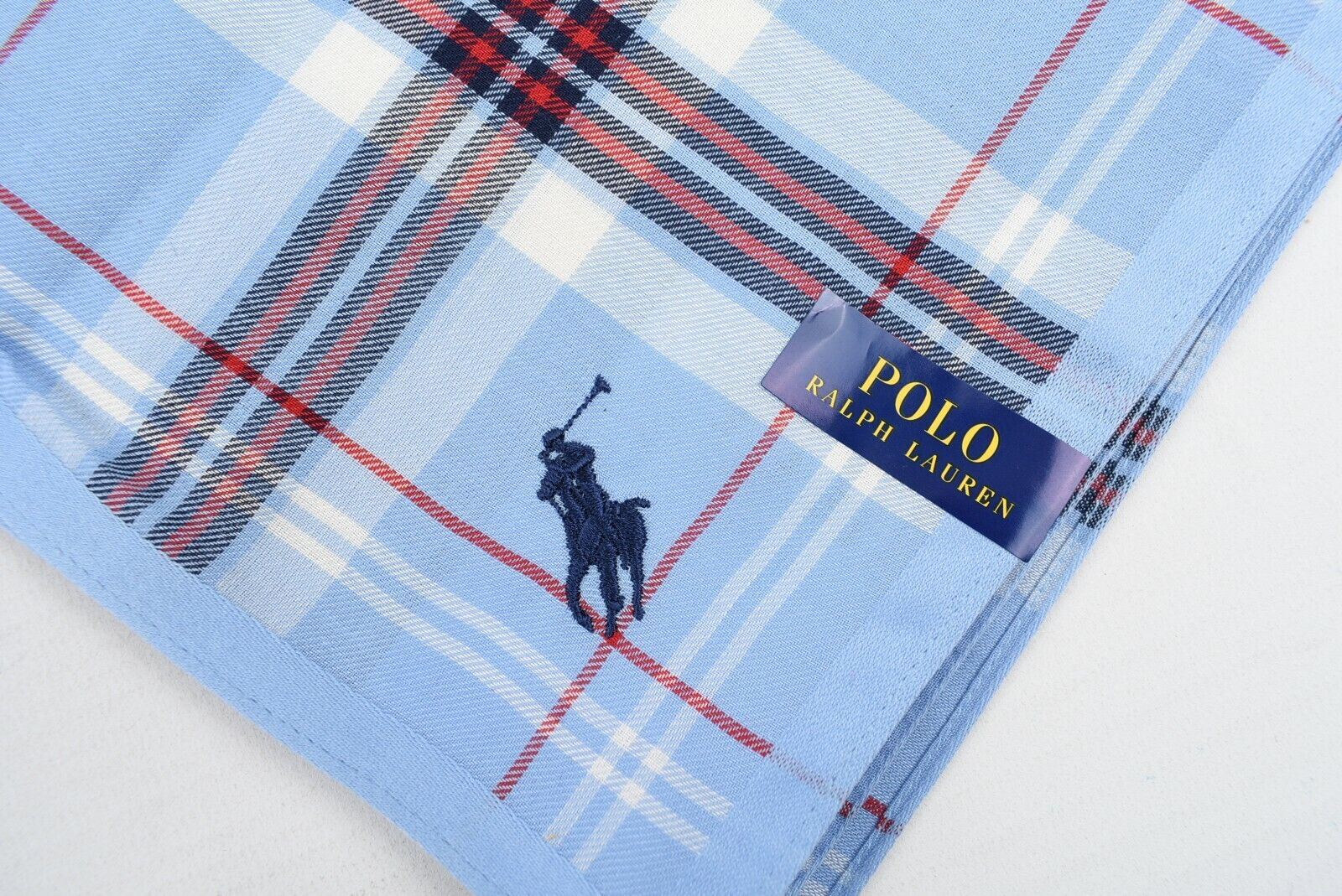 POLO RALPH LAUREN Blue Tartan Checked Cotton Pocket Square 48x48cm