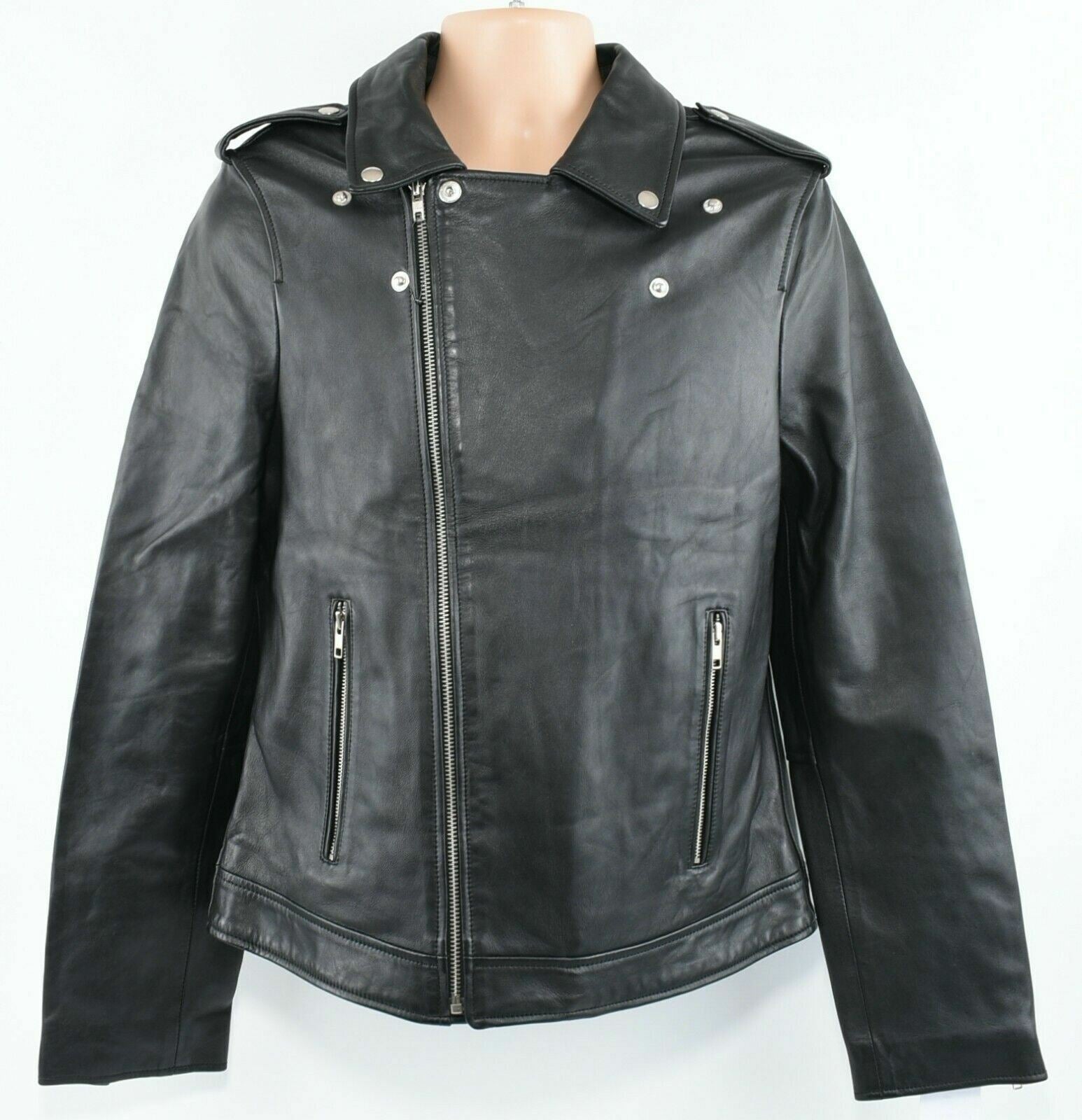 BOLONGARO TREVOR - Men's Genuine Sheepskin Leather Biker Jacket, Black, size M
