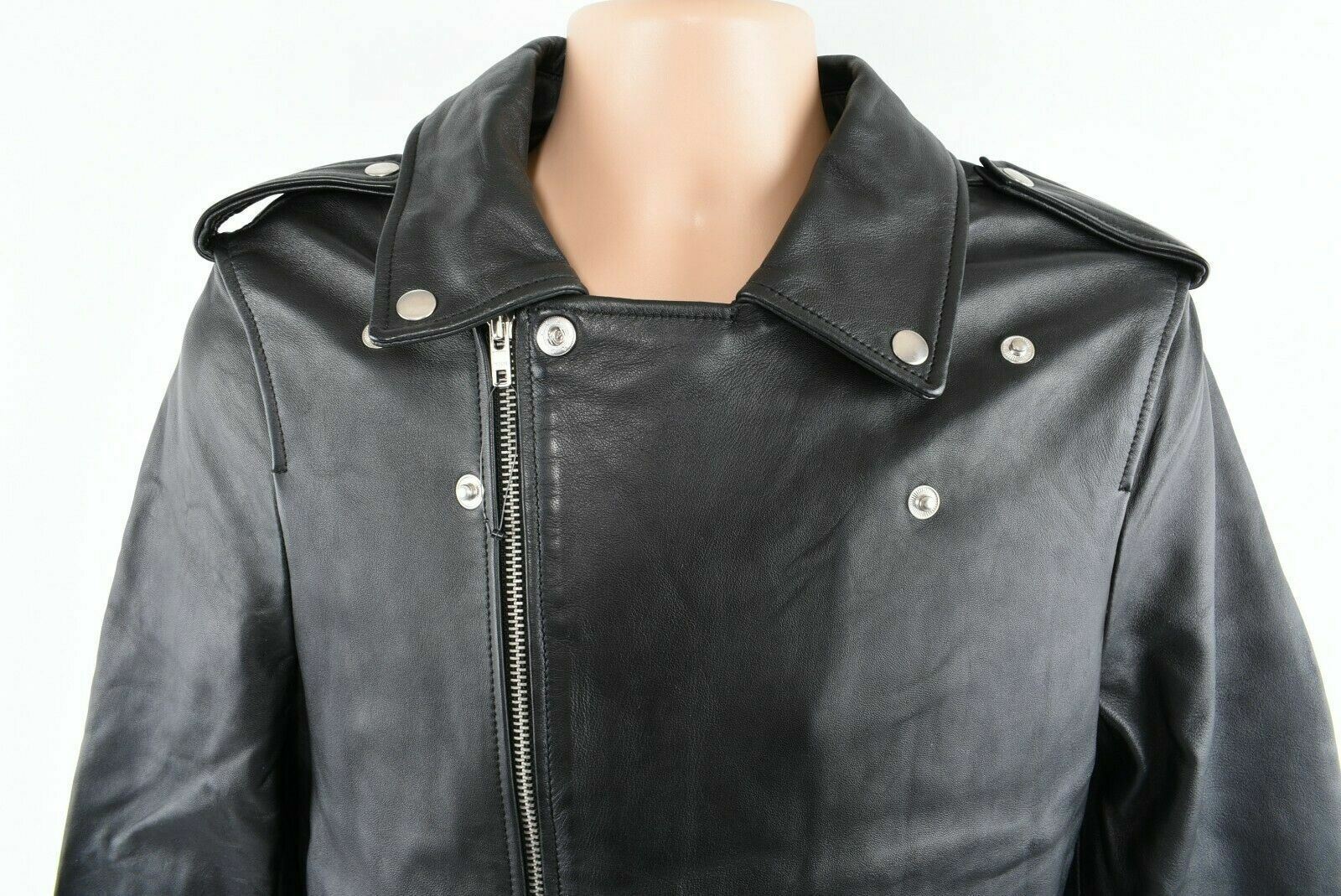 BOLONGARO TREVOR - Men's Genuine Sheepskin Leather Biker Jacket, Black, size M