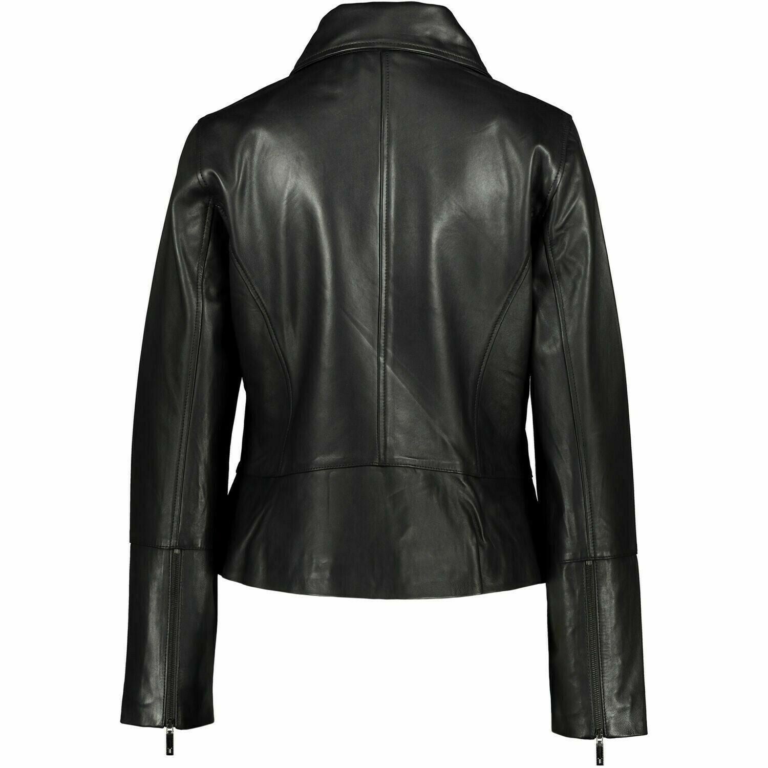 TED BAKER Women's CAYODE Biker Jacket Genuine Leather Black UK 10 Slim Fit