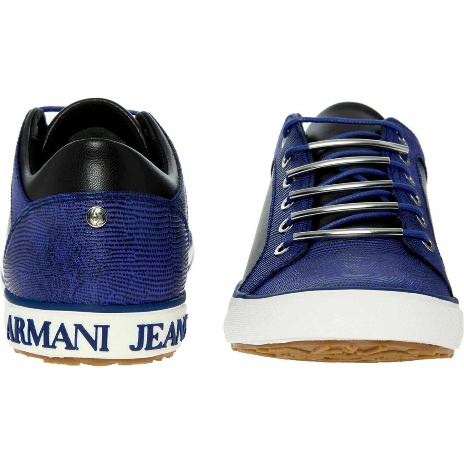 ARMANI JEANS Women's Reptile Effect Trainers Sneakers, Blue/Black, UK 5 / EU 38